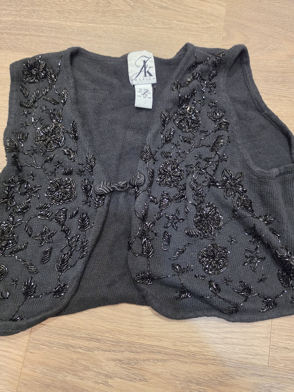 Beaded Black Embroidered Knit Vest